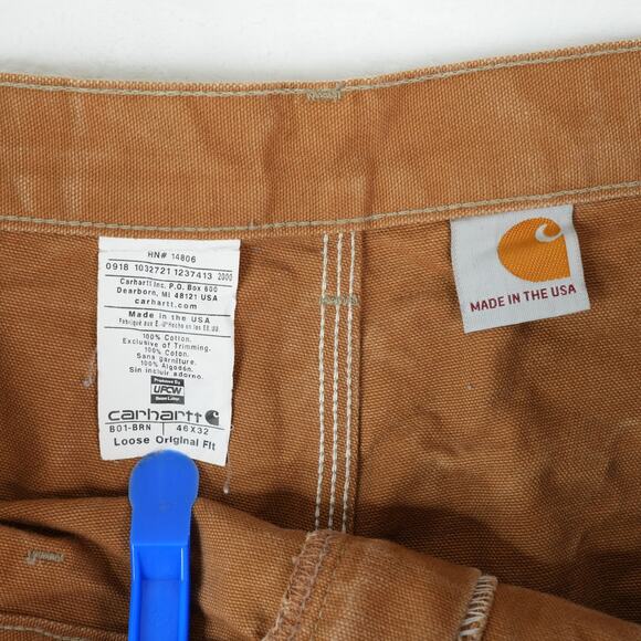 Vtg Carhartt Pants Mens 46x32 Brown B01 Double Knee Canvas Union Y2K Made in USA - Picture 9 of 13